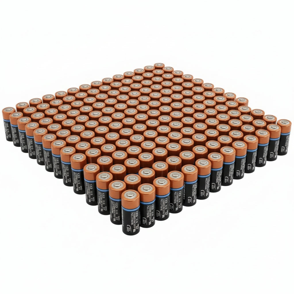 Lithium batteries with visible branding on a white background