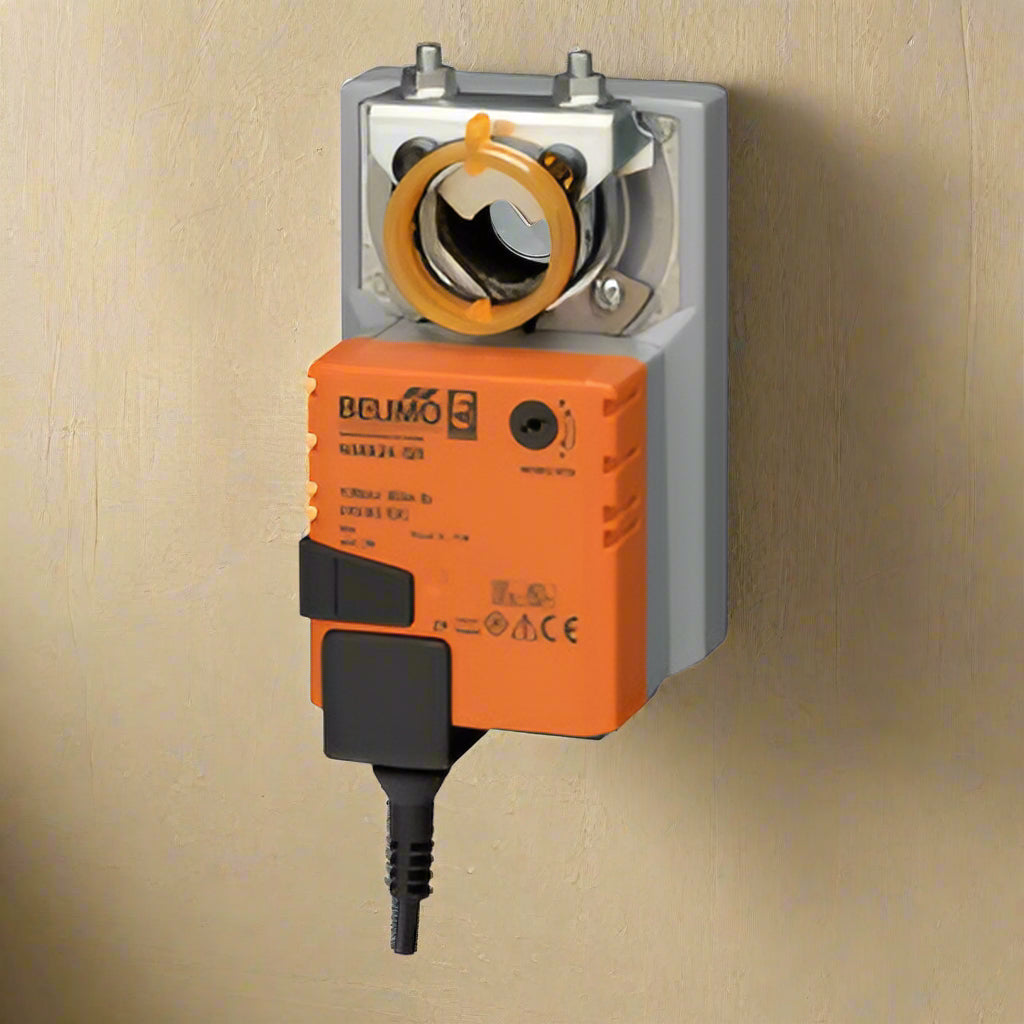 Belimo electrical Damper Actuator on a tan background