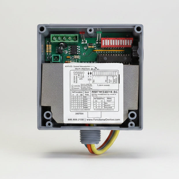 Electronic device with a label on a white background