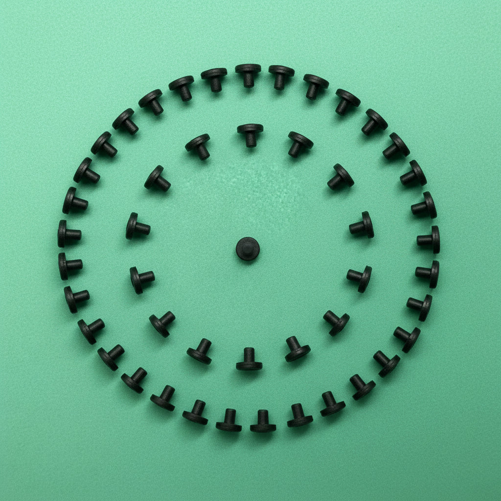 Small black screws on a green background