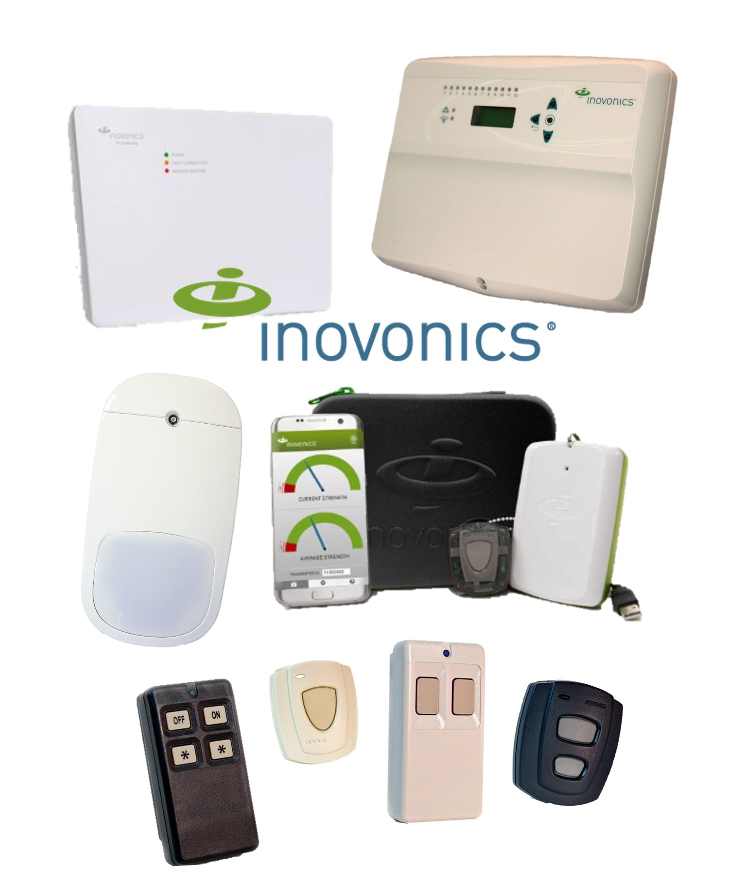 Wireless transmitters and receivers on a white background. 