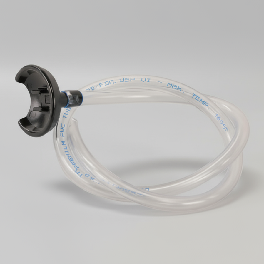 plastic tubing with test cap for Honeywell E3 on tan background