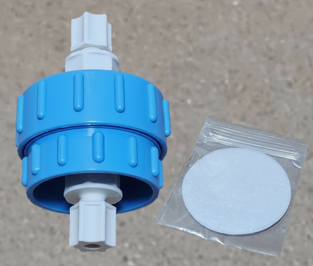 small plastic housing with packaged filter on neutral background