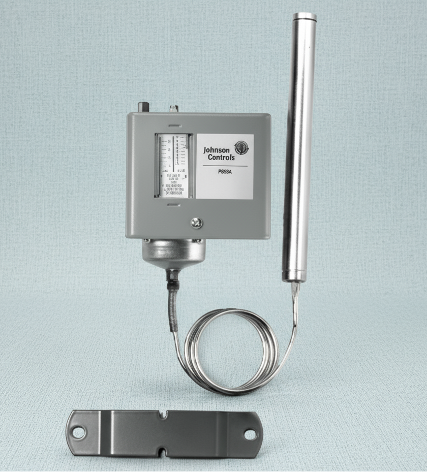Temperature sensor with probe on a white background