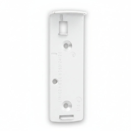 white metal bracket with multiple holes on a white background