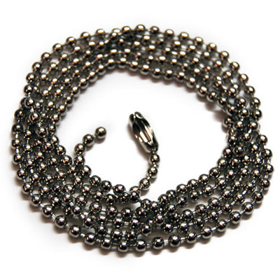 Silver beaded necklace on a white background