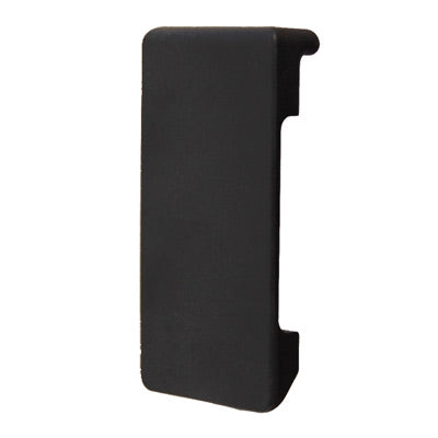 Black plastic component on a white background