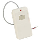 White electronic device with a red light on a white background