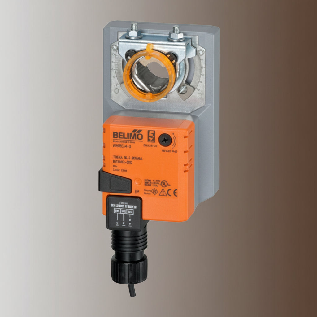 Orange and gray industrial device with BELIMO branding on a white background