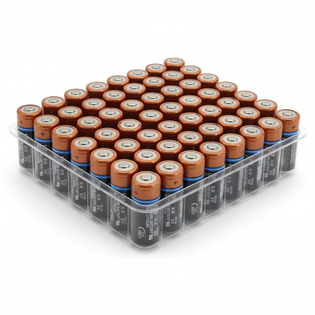 Lithium batteries with visible branding on a white background