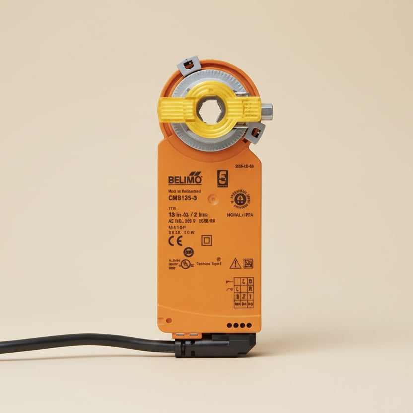 Orange and gray industrial component with visible branding on a white background