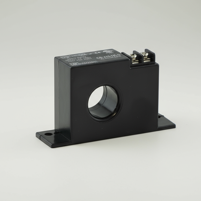 Black current transformer on a white background