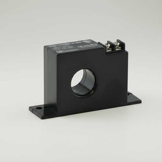 Black current transformer on a white background