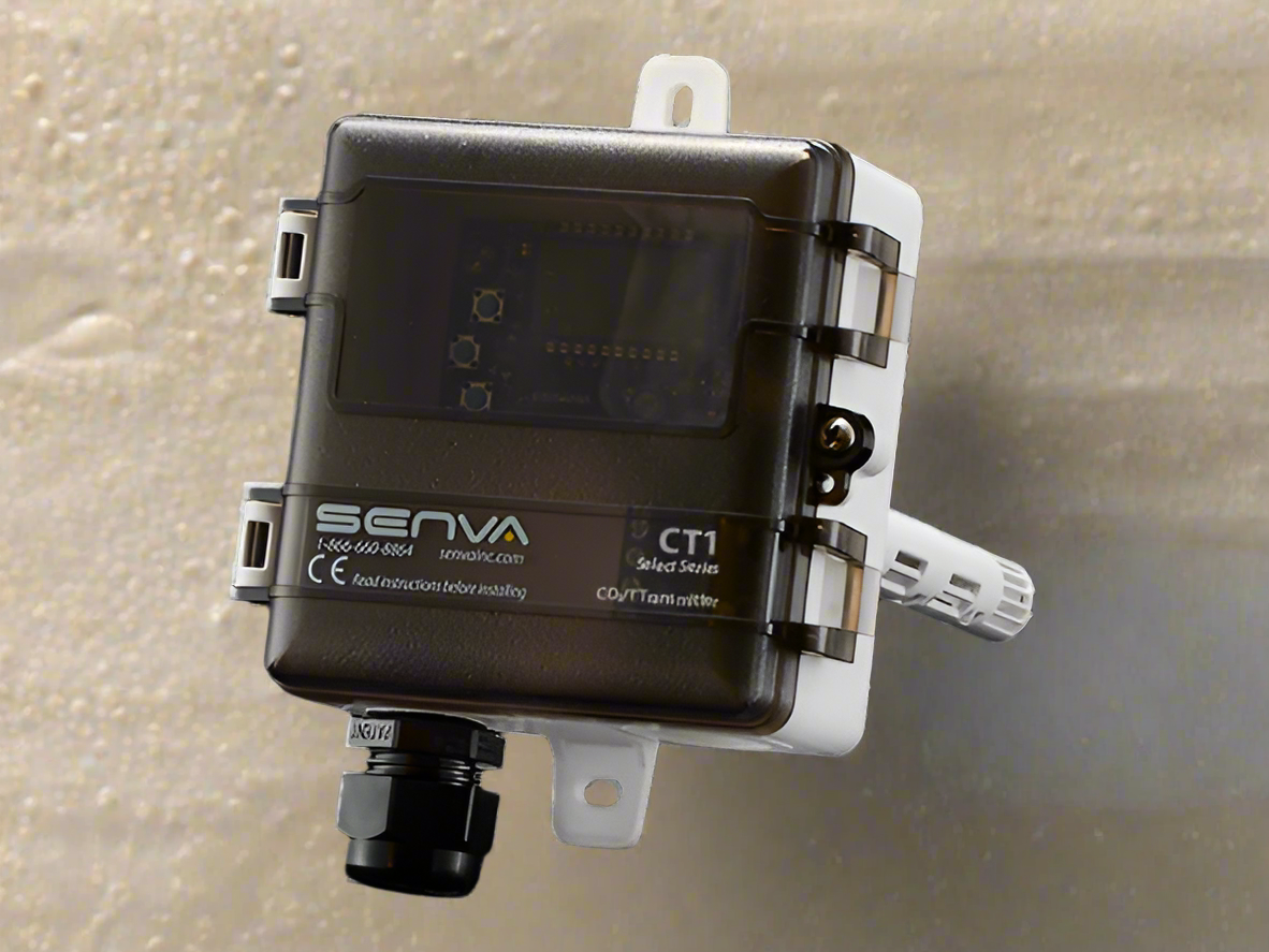 Senva CT1 sensor device on a yellow background
