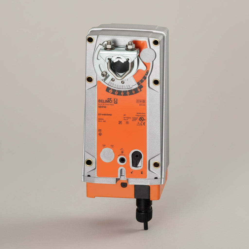 Orange and gray industrial device on a white background