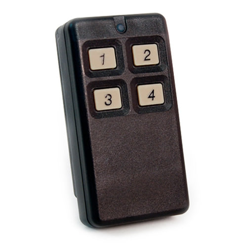 Four-button remote control on a white background