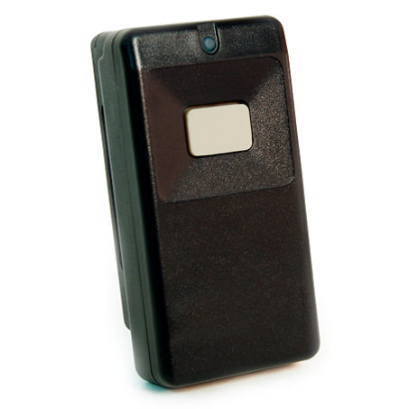 Black electronic device with a button on a white background