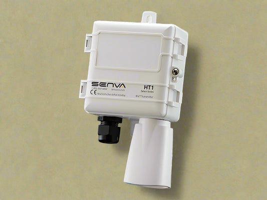White electronic device with 'Senva' branding on a beige background