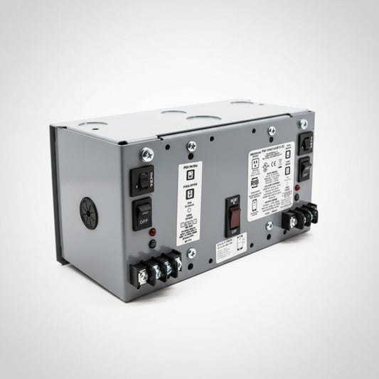 Back view of a power inverter on a white background