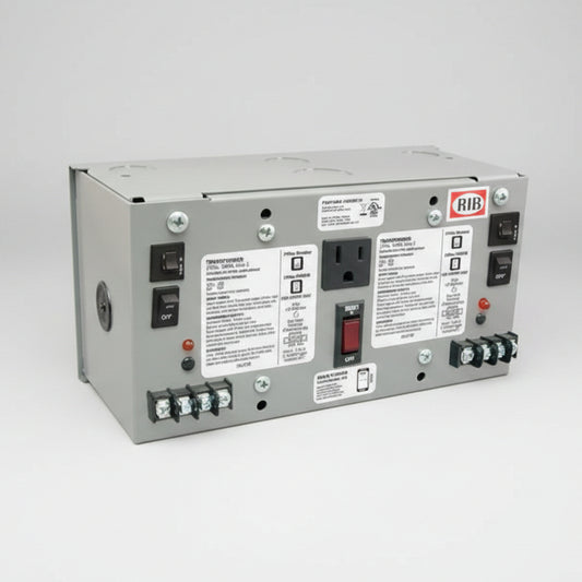 Electrical panel with various switches and labels on a white background