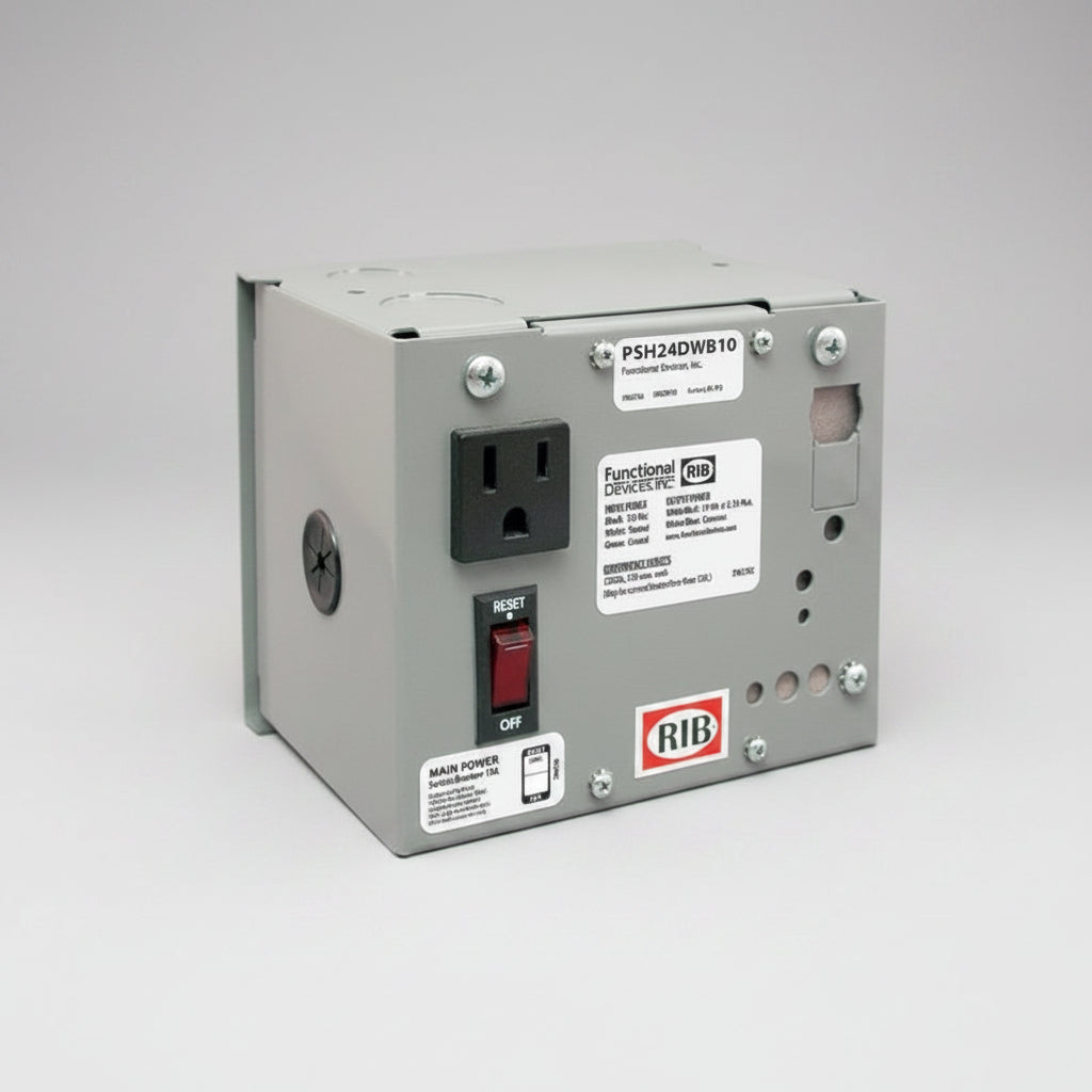 Electrical panel with outlets and switches on a white background