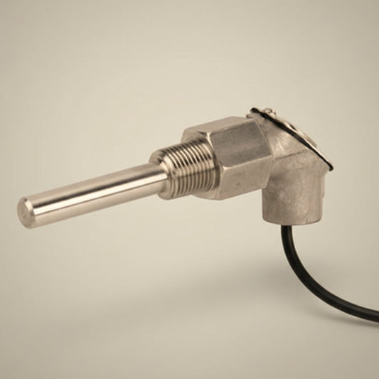 Metallic immersion sensor on a white background
