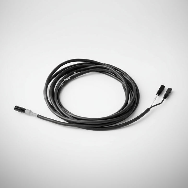 Black cable with connectors on a white background