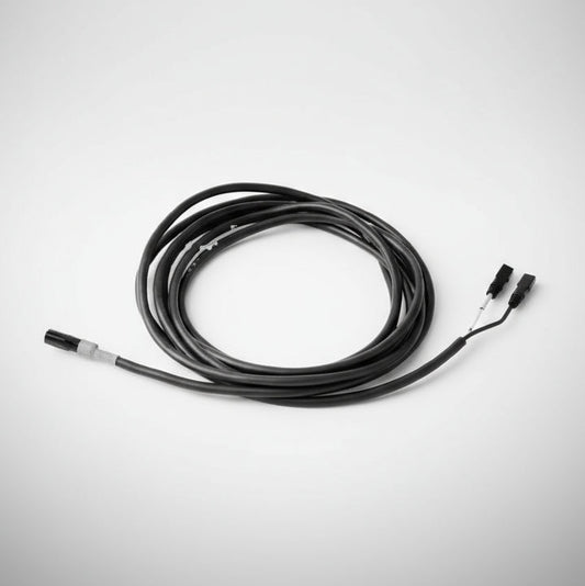 Black cable with connectors on a white background