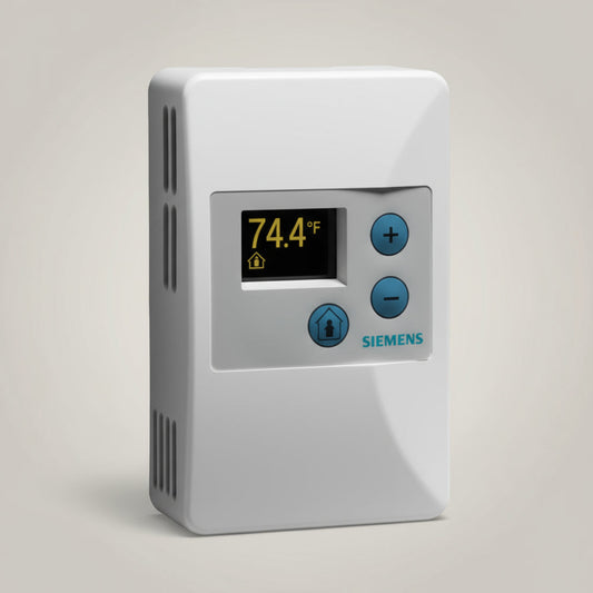 Siemens thermostat with digital display on a white background