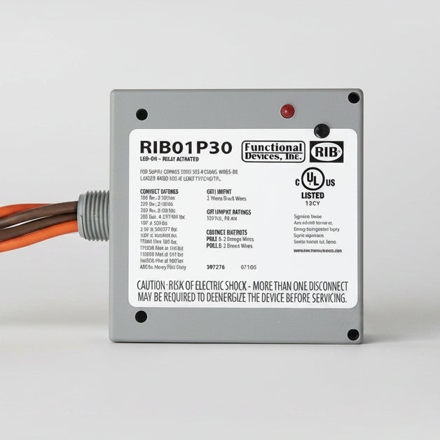 Enclosed relay with wiring on a white background