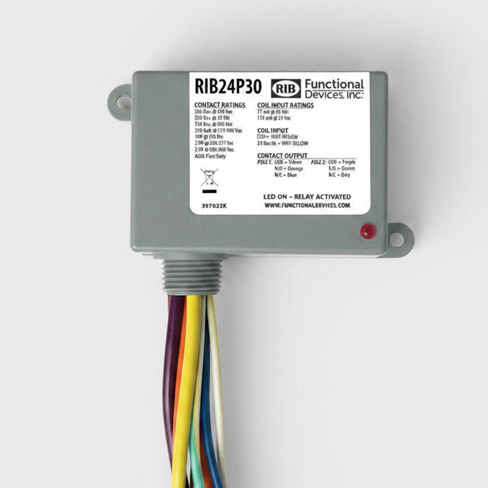 Electrical component with wiring and label on a white background