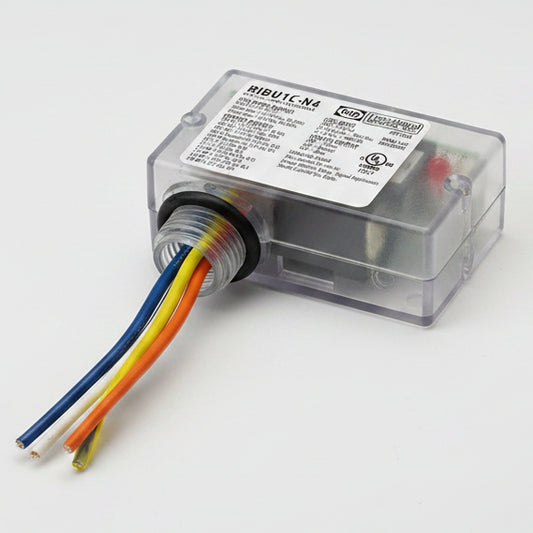 Electrical component with wiring and label on a white background