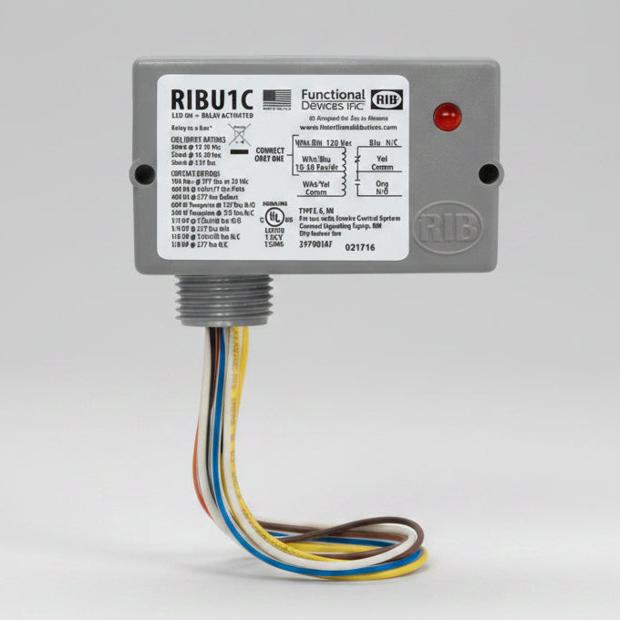 Control panel with RIB branding and wiring on a white background
