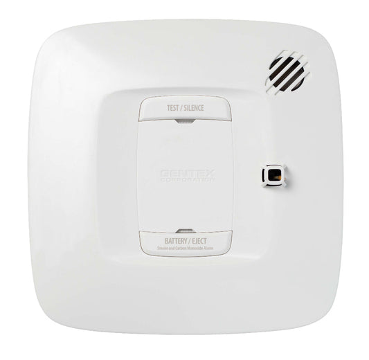 White smoke detector with visible Gentex branding on a white background
