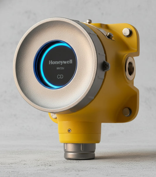 Yellow industrial sensor with Honeywell branding on a white background