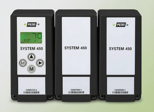 Three Penn System 450 devices on a white background