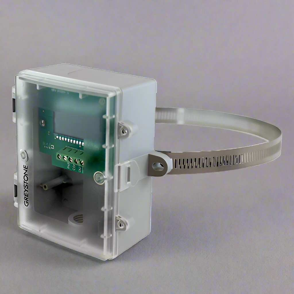 Electronic device with a clear cover and metal band on a white background