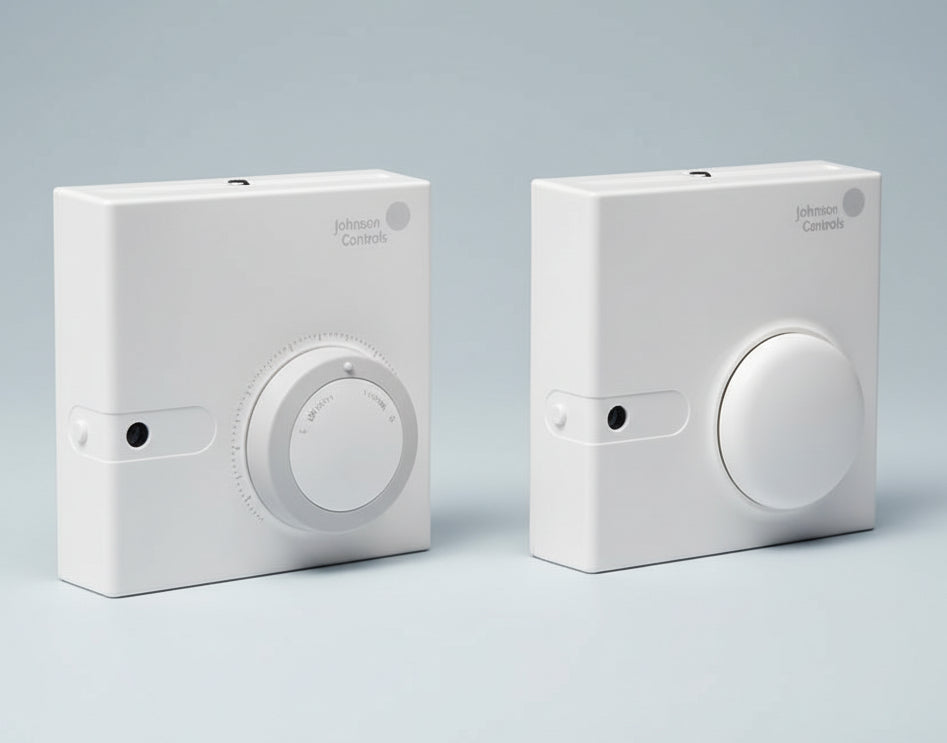 Two white electronic devices on a white background