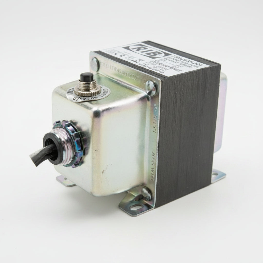 Electrical component with metallic finish on a white background