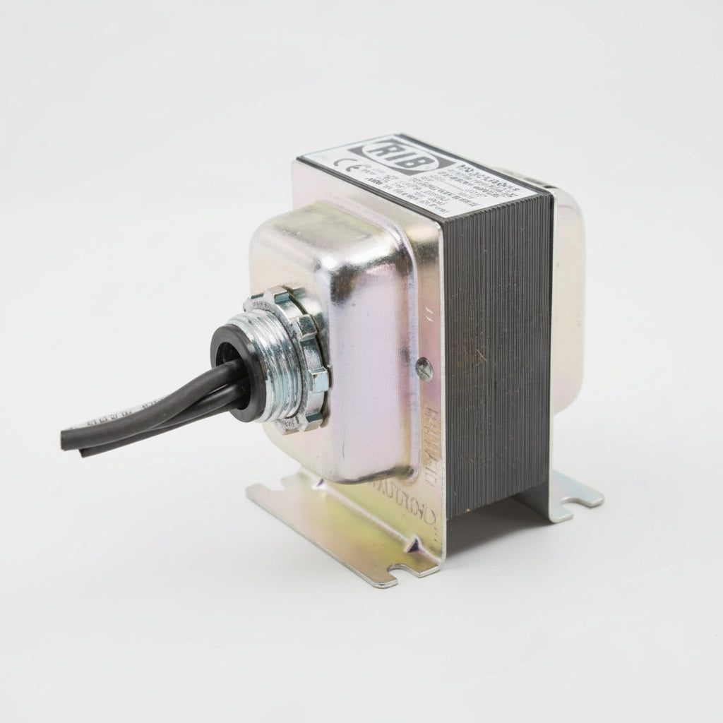 Electrical transformer on a gray-white background