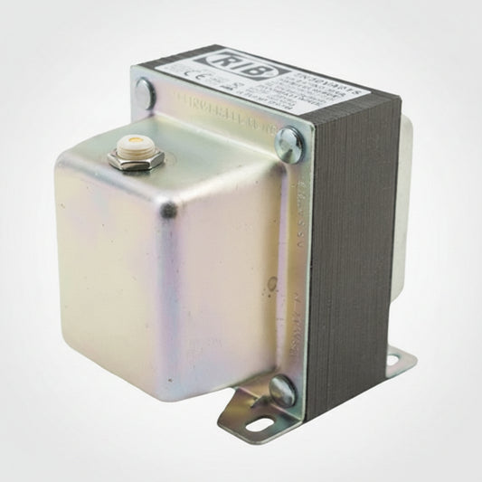 Rectangular metal component with a label on a white background