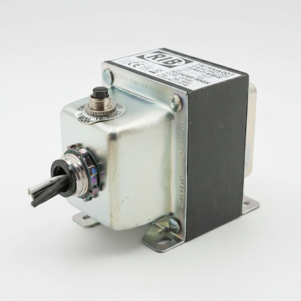 Electrical component with a brand label on a white background
