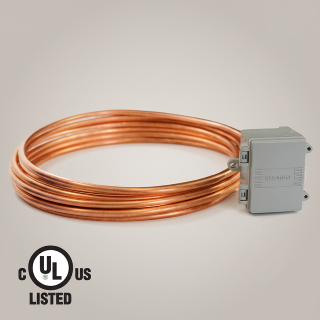 Copper wire with a connector on a white background, featuring UL Listed logo.