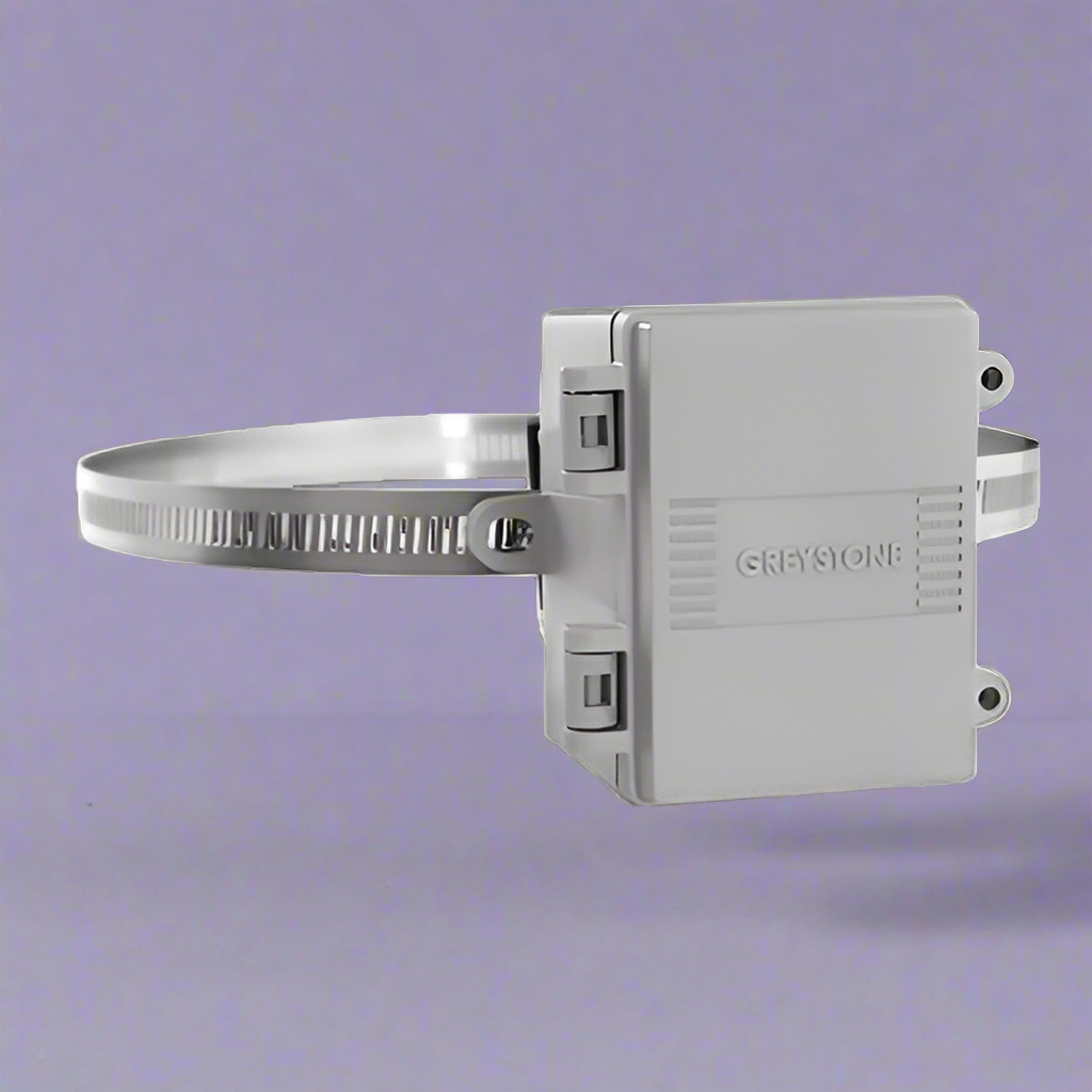 Gray electrical junction box with cable clamps and UL Listed logo on a white background