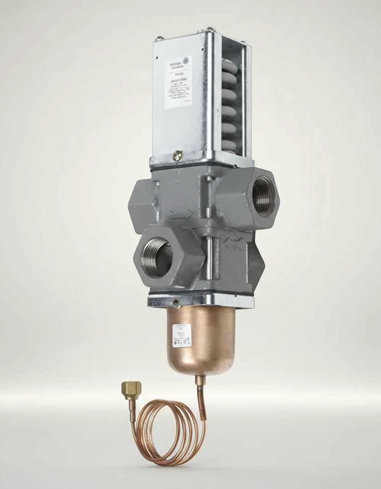 Mechanical valve with copper tubing on a white background