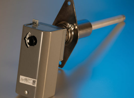 Mechanical component with a probe on a gray background