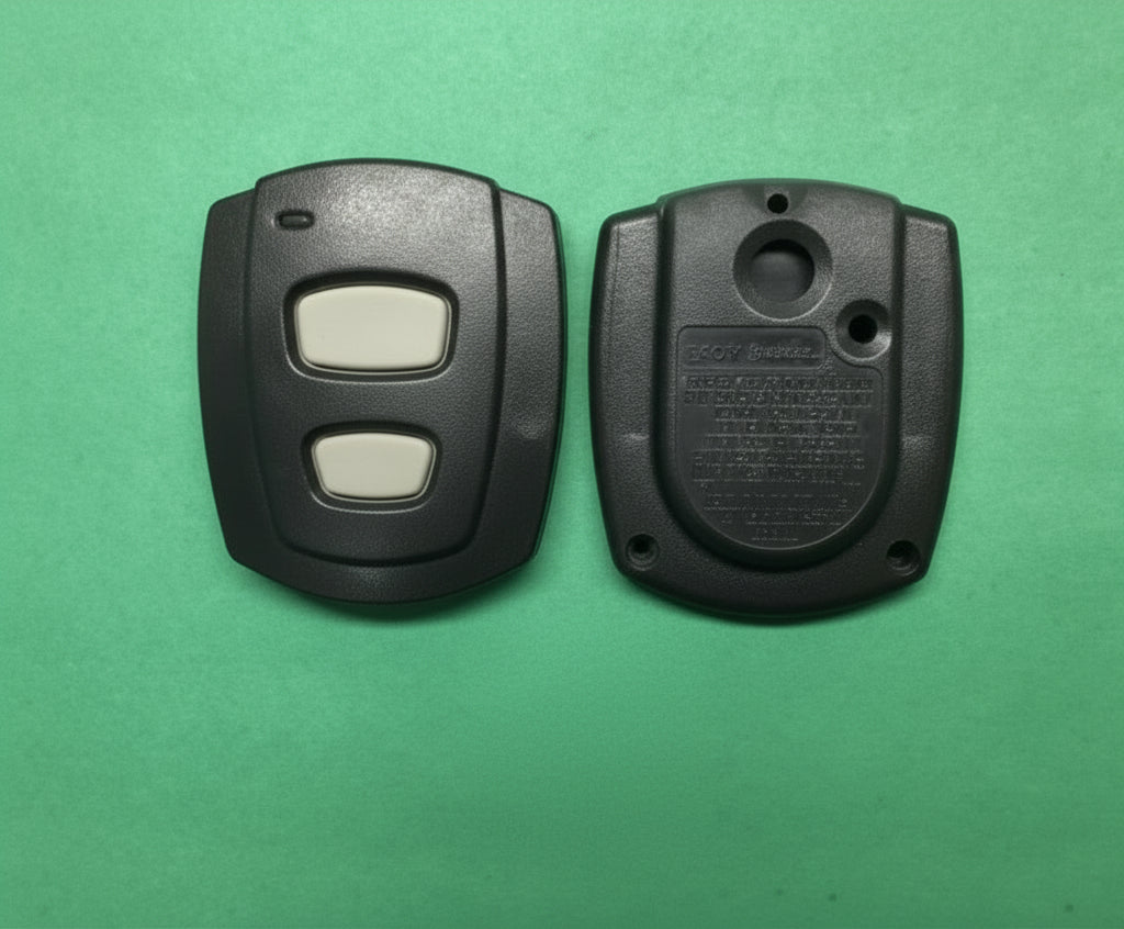 Two black remote control cases on a green background 
