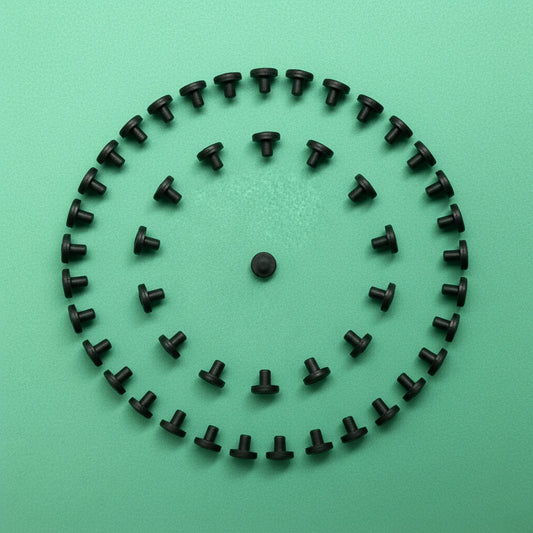 Small black screws on a green background