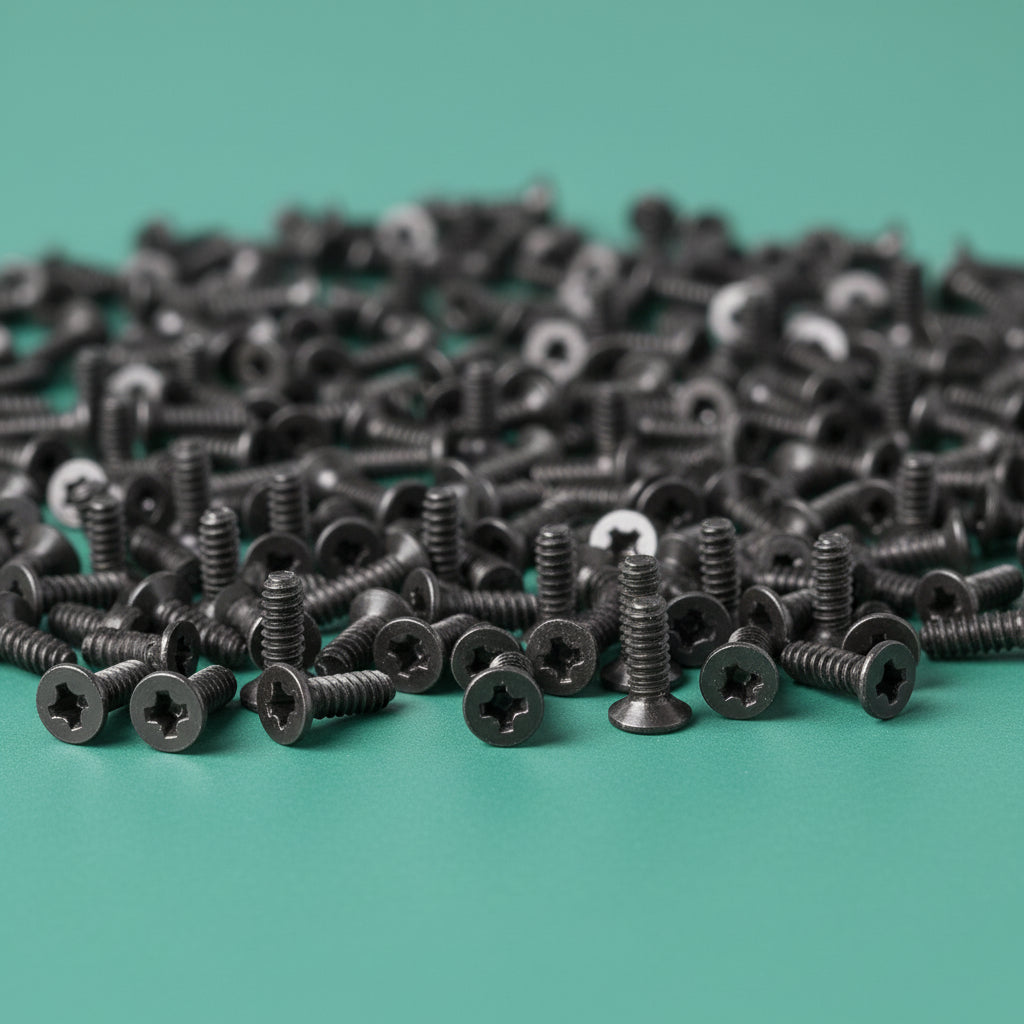 Black screws on a green background