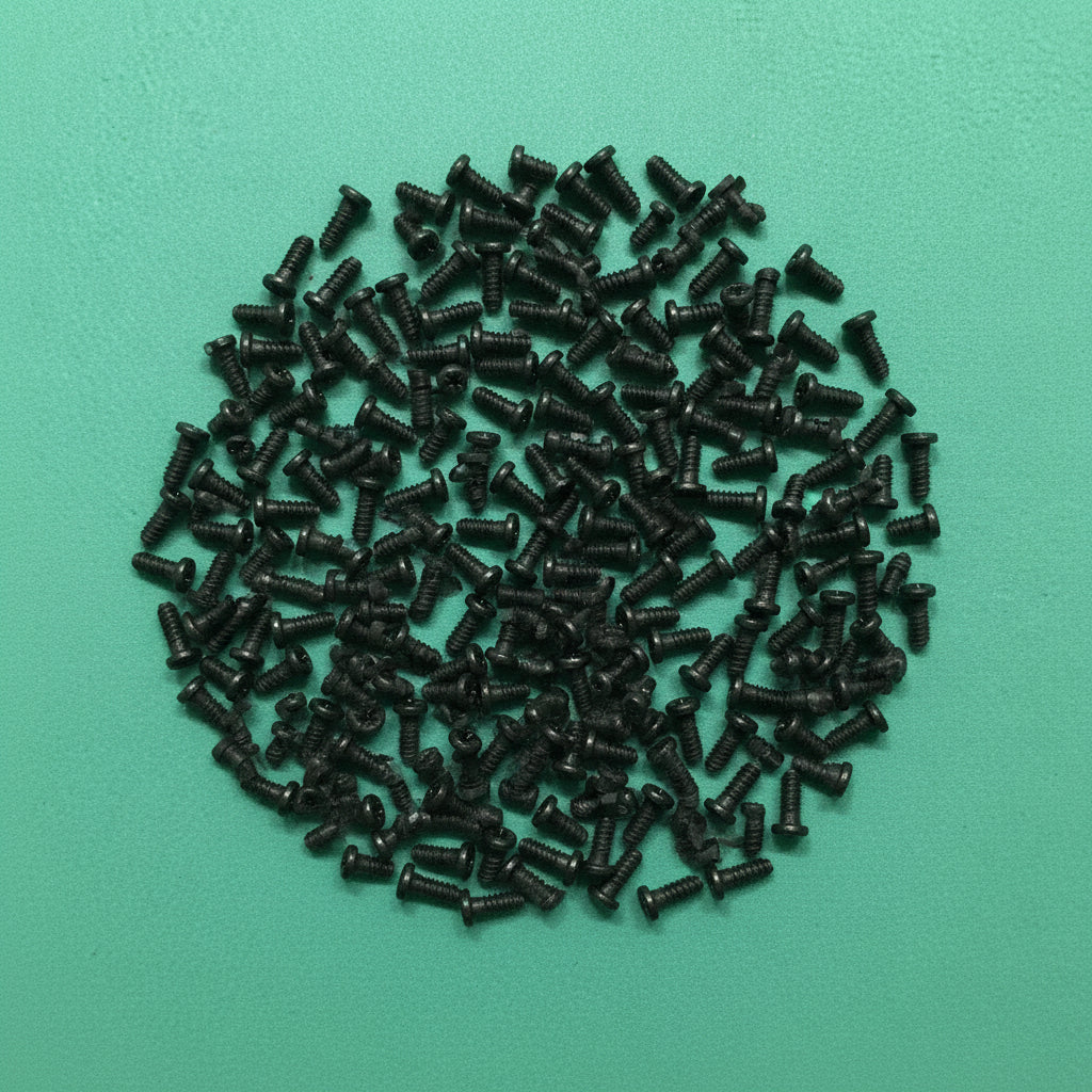 Small black screws on a green background
